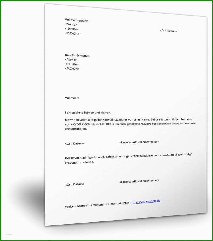 Vollmacht Schreiben Muster Pdf