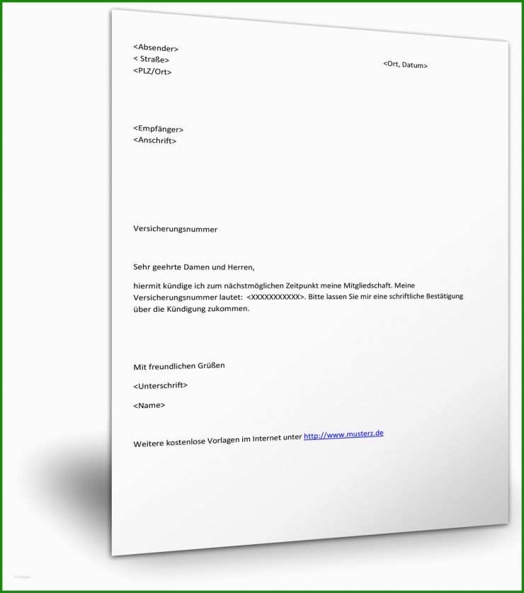 Vorlage Brief Krankenkasse