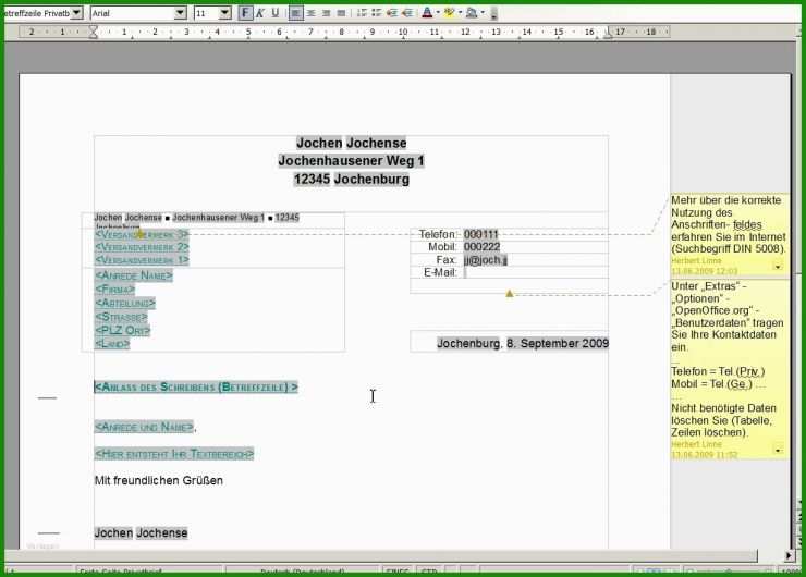 Vorlage Brief Sichtfenster Openoffice