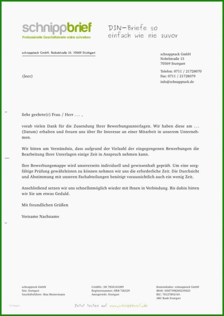 Vorlage Empfangsbestätigung Brief