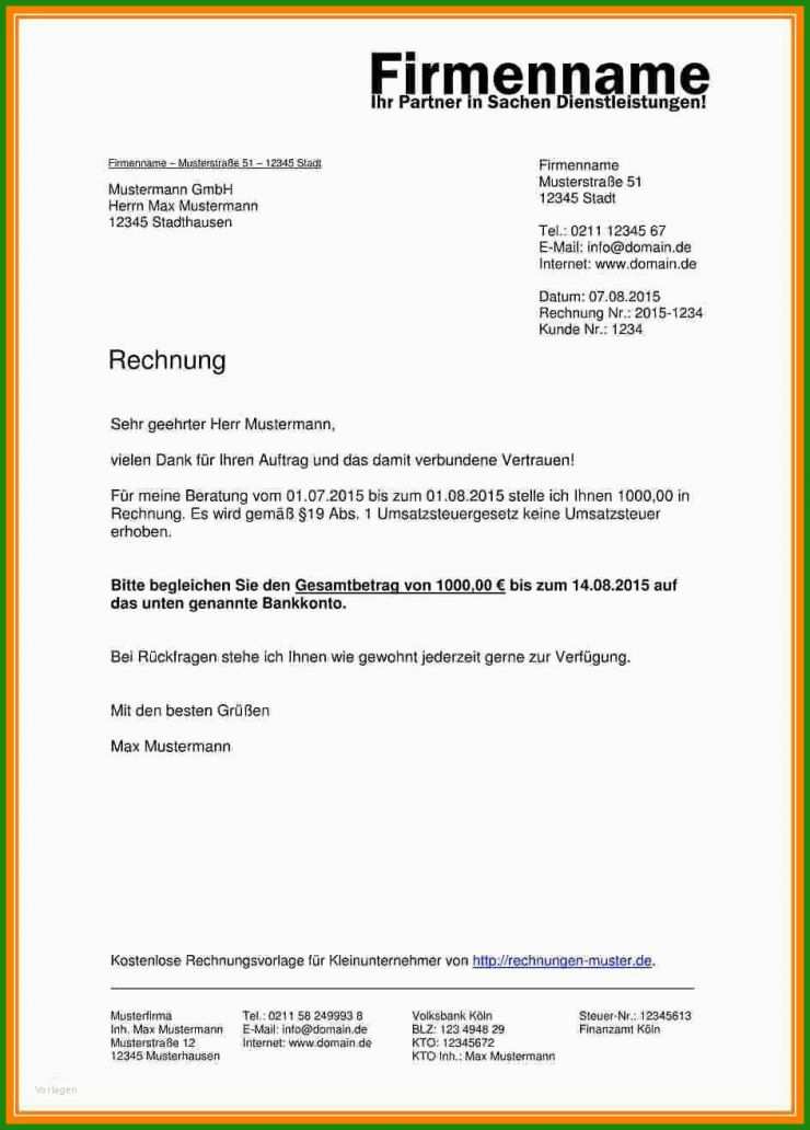 Vorlage Rechnung Freiberufler Physiotherapie