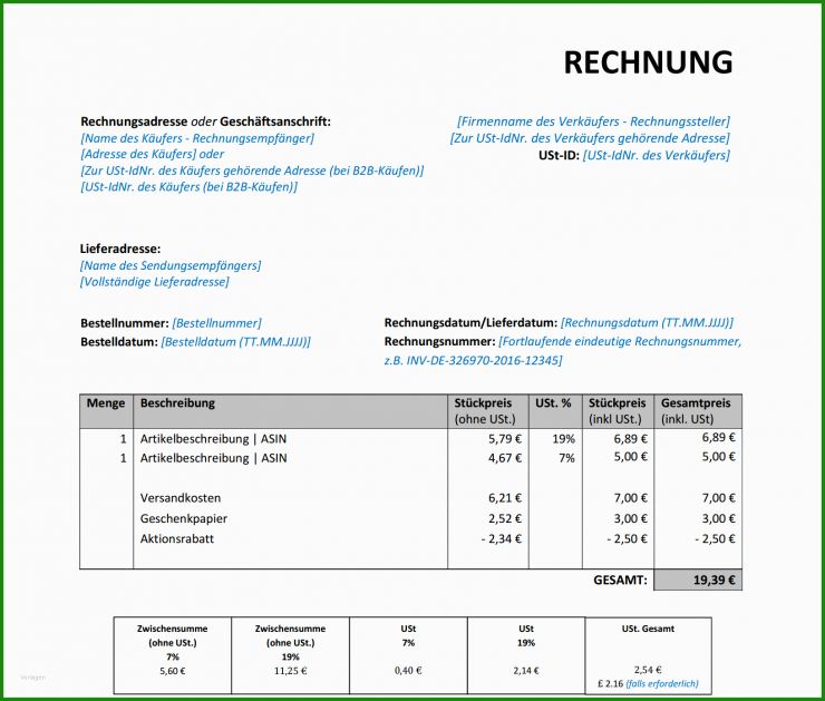 Vorlage Rechnung österreich Ohne Umsatzsteuer