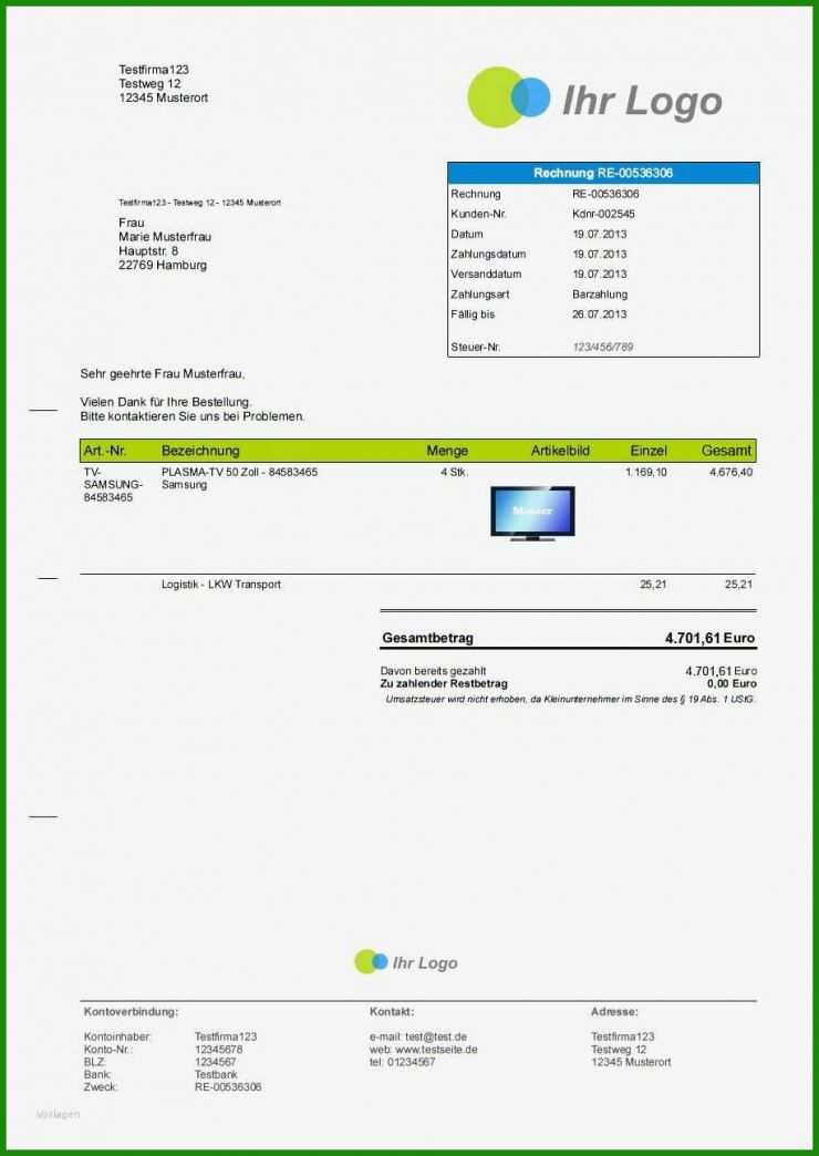 Vorlage Rechnung Zusenden