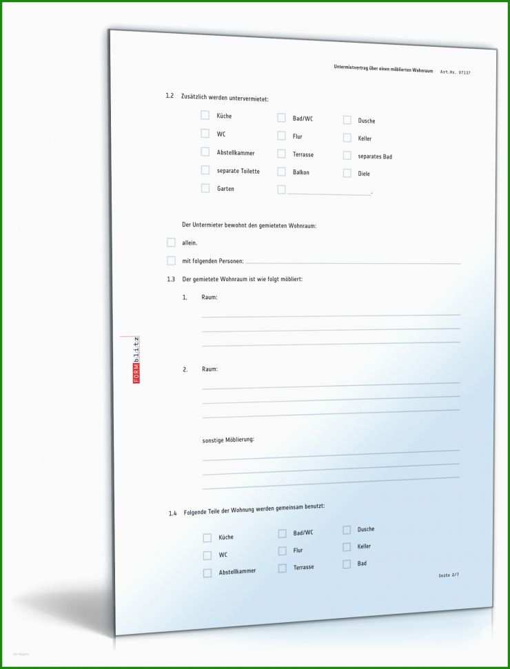 Vorlage Untermietvertrag Möbliert