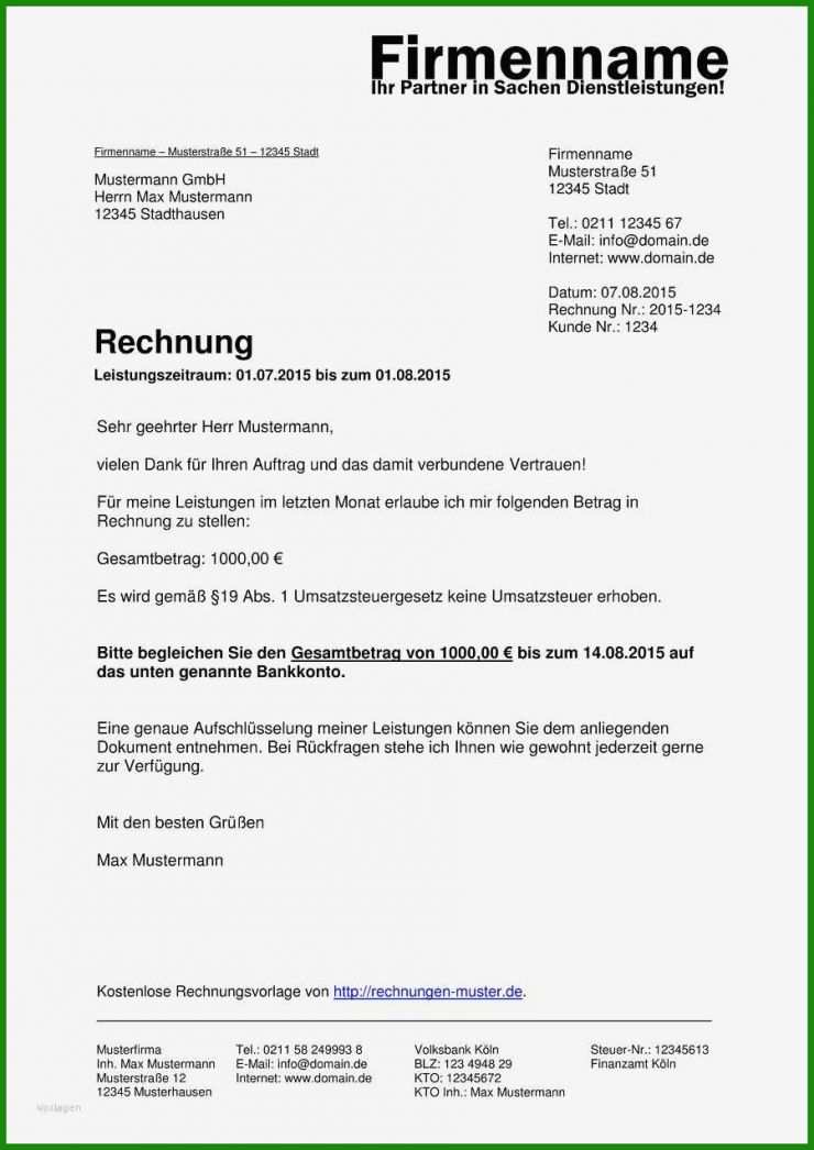 Word Vorlagen Rechnung Kleinunternehmer